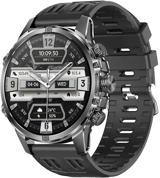 BlitzWolf BW-AT6 Plus 1.75inch AMOLED Display Smart Voice Assistant Flashlight bluetooth Call Heart Rate Blood Pressure Blood Oxygen Monitor Multi-sport Modes IP67 Waterproof Smart Watch - Black