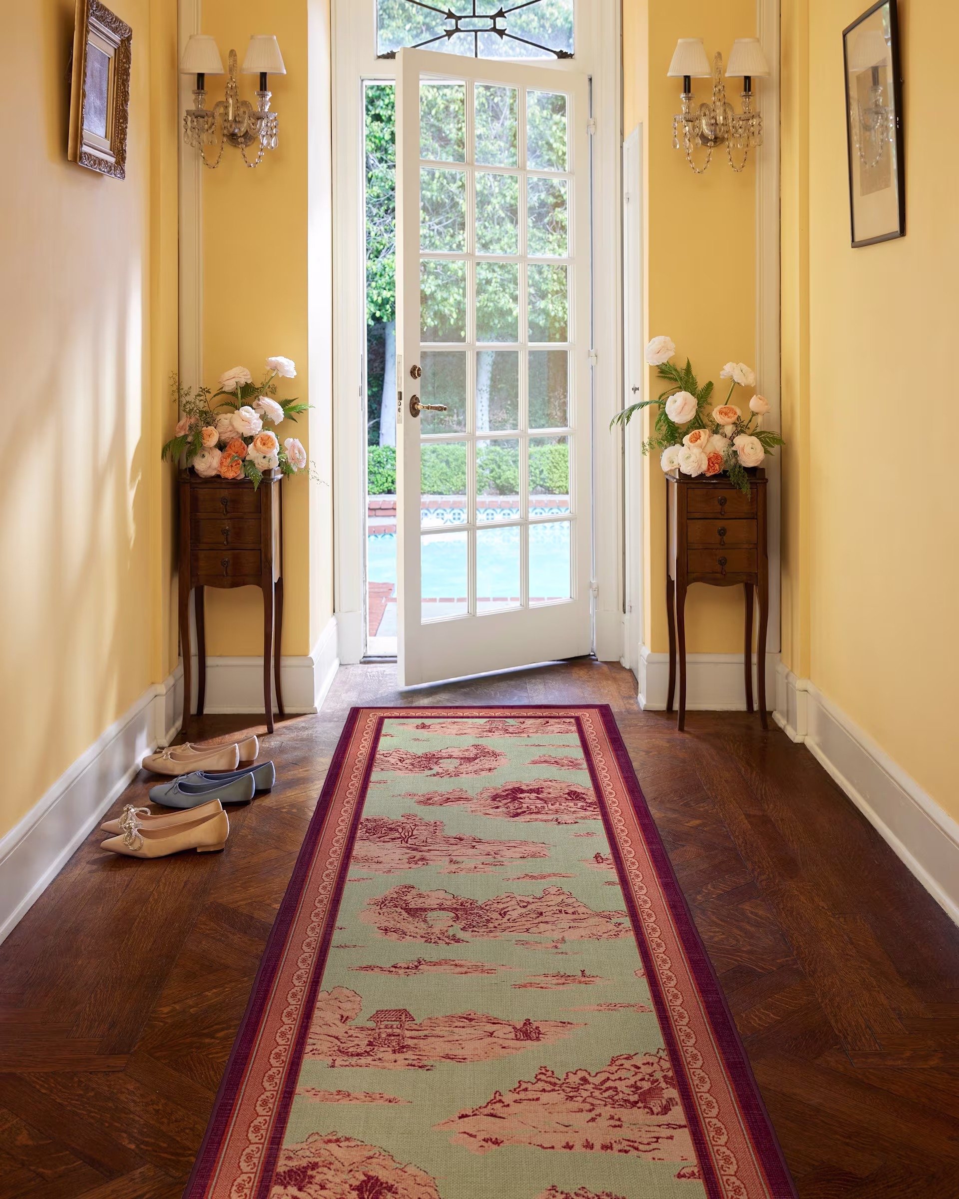 Provence Toile Sage & Pink Rug, 2.5'x7'