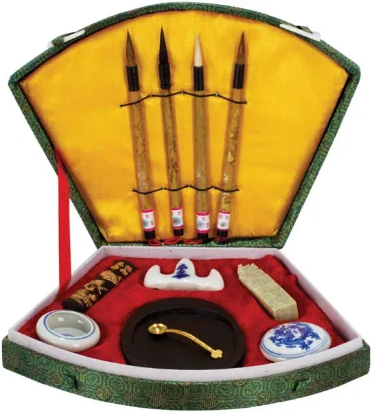 Deluxe Sumi-e 4-Brush Fan Set