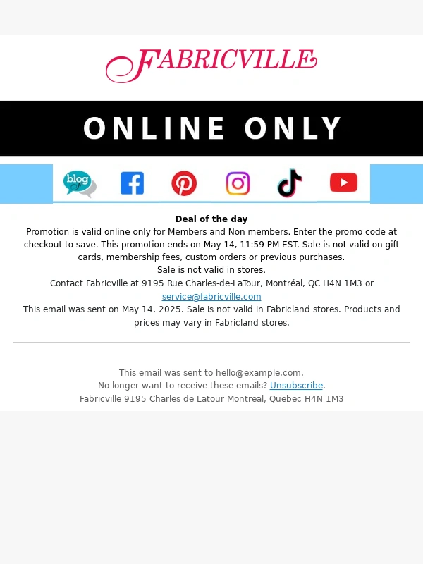 Fabricville - Open for an EXTRA 10% off ?