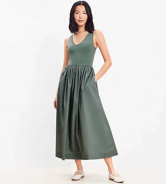 Women's Loft Mixed Media Midi Pocket Dress