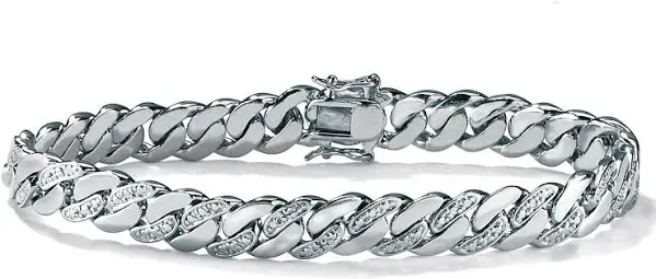 PalmBeach Jewelry Men's Platinum-Plated Diamond Accent Curb-Link Bracelet
