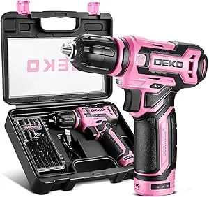 Cordless DrillDEKOPRO 12V Power Drill Set with Pink Electric Drill with Tool Set Gift Box, Pink Drill Set for Women