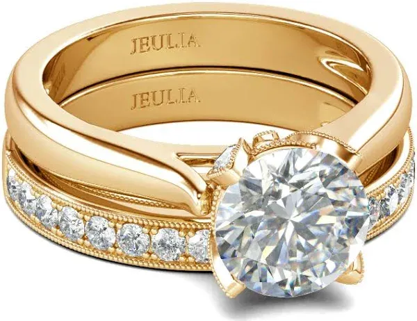 Jeulia Women's Sterling Silver Round Moissanite Bridal Set