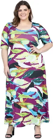 24seven Comfort Apparel Plus Size Elbow Sleeve Casual A Line Maxi Dress