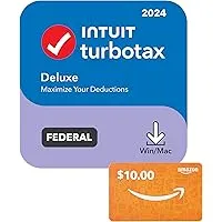 TurboTax Deluxe 2024 + $10 Amazon Gift Card PC Digital