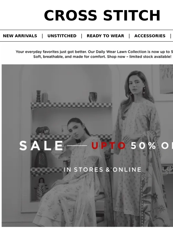 Cross Stitch - Unstitched Daily Wear - Up To 50% off