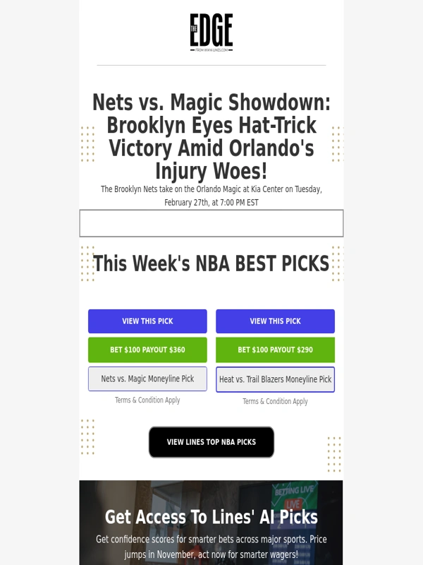 Lines - Score Big With Lines: Uncover Tonight's NBA Game Insights!
