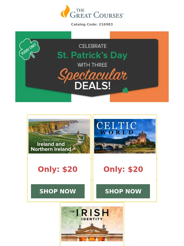 The Great Courses - St. Day Sale: Courses for $20 + 10% Off!