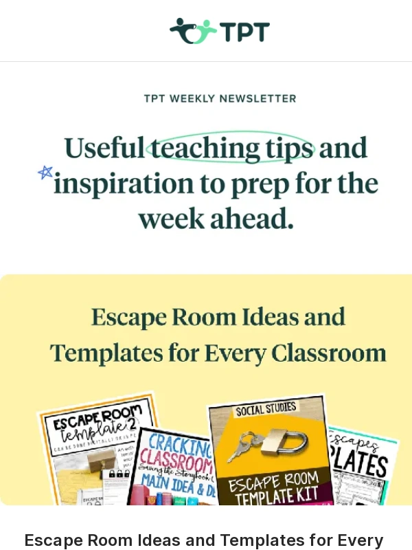 Teachers Pay Teachers - TPT 9/29 Newsletter: Escape Rooms,Bell Ringers,and More