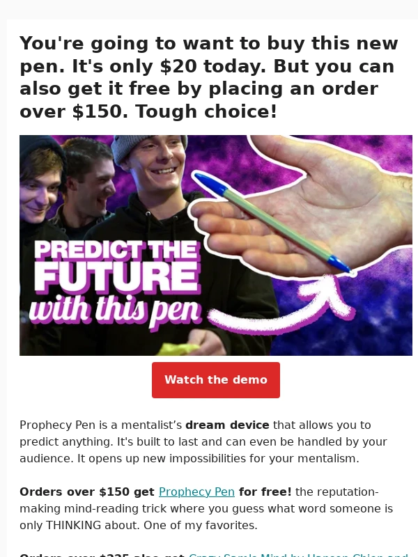 Penguin Magic - Free today: An incredible new pen that predicts the future free with a qualifying orders!