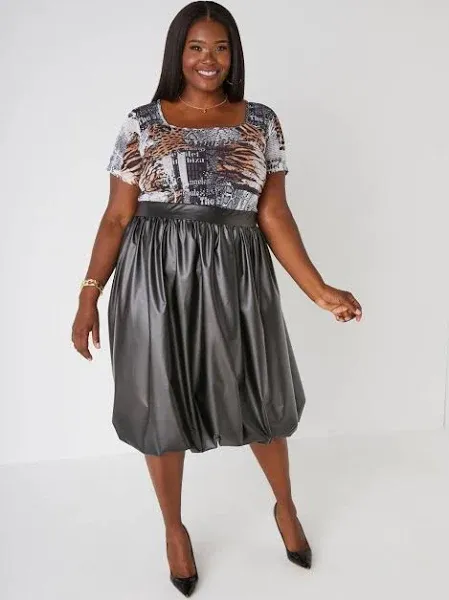 Ashley Stewart Plus Size Faux Leather Bubble Skirt