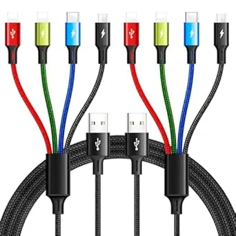 Multi Charging Cable - 4 in 1 Multi USB Cable, 2Pack 4Ft, suitable for Cell Phones/iPhone Series/Tablets/Samsung Galaxy & More