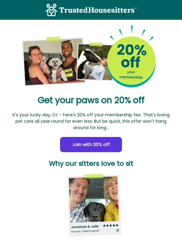 TrustedHousesitters - Enjoy 20% Off,Cc!