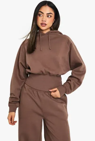 Boohoo Deep Rib Cinched Waist Hoodie