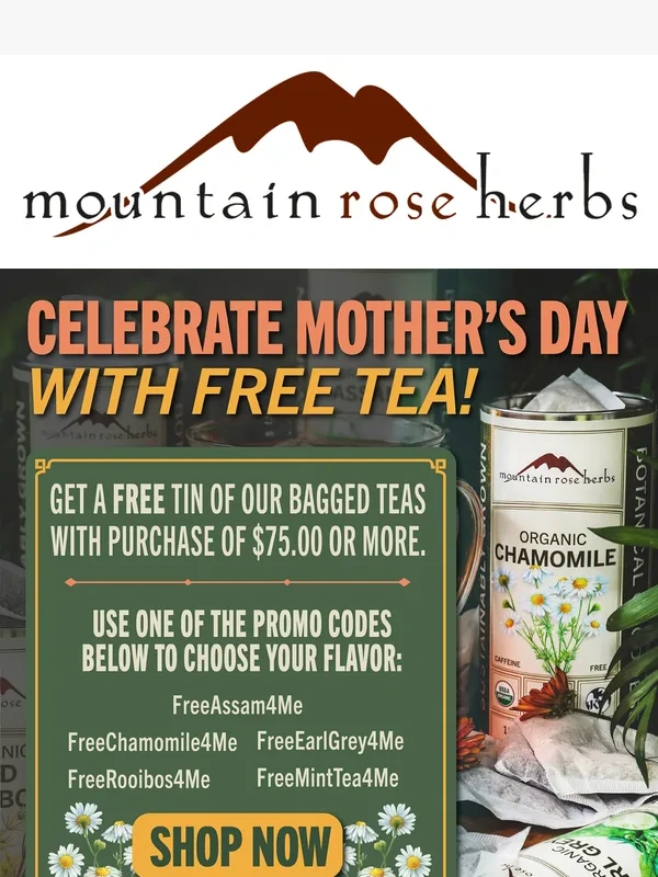 Mountain Rose Herbs - Get a FREE Tin of Tea with Purchase This Week!