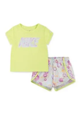 Nike Girls' Drifit Interlock Graphic T-Shirt and Shorts Set