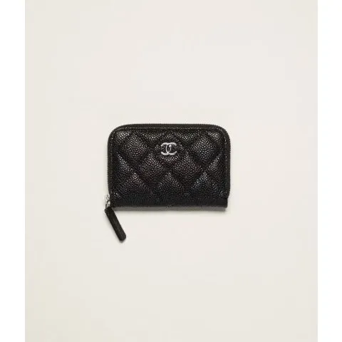 Chanel Classic Zipped Coin Purse Grained Calfskin & Silver-Tone Metal Black