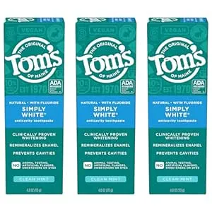 Tom's of Maine Natural Whitening Toothpaste with Fluoride Simply White Clean Mint 3 Pack 4.0 oz