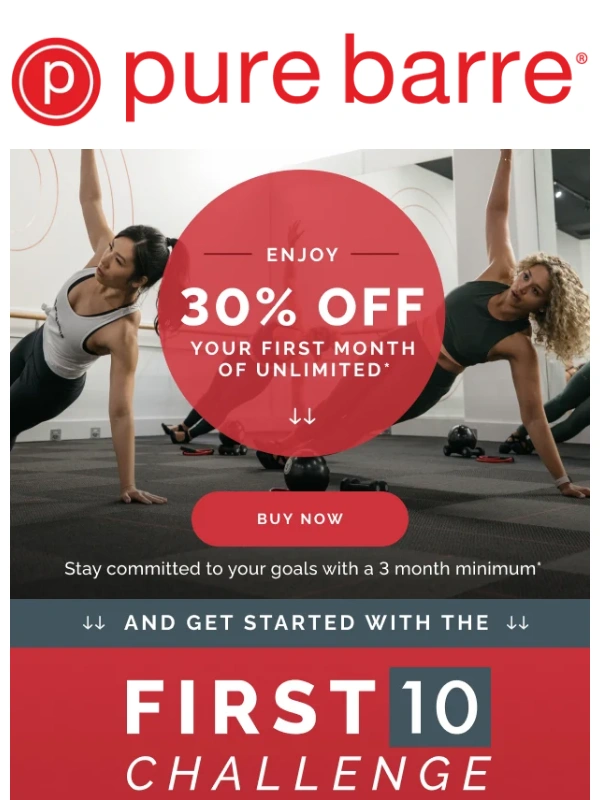 Pure Barre - Take On The First 10 Challenge with 30% off! ?