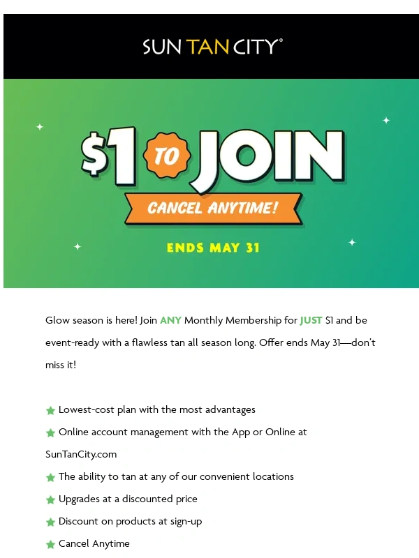 Sun Tan City - $1 to Join ANY Monthly Membership! ?
