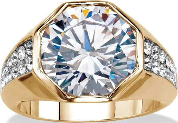 PalmBeach Jewelry Men's 14K Gold-Plated Round CZ Octagon Ring