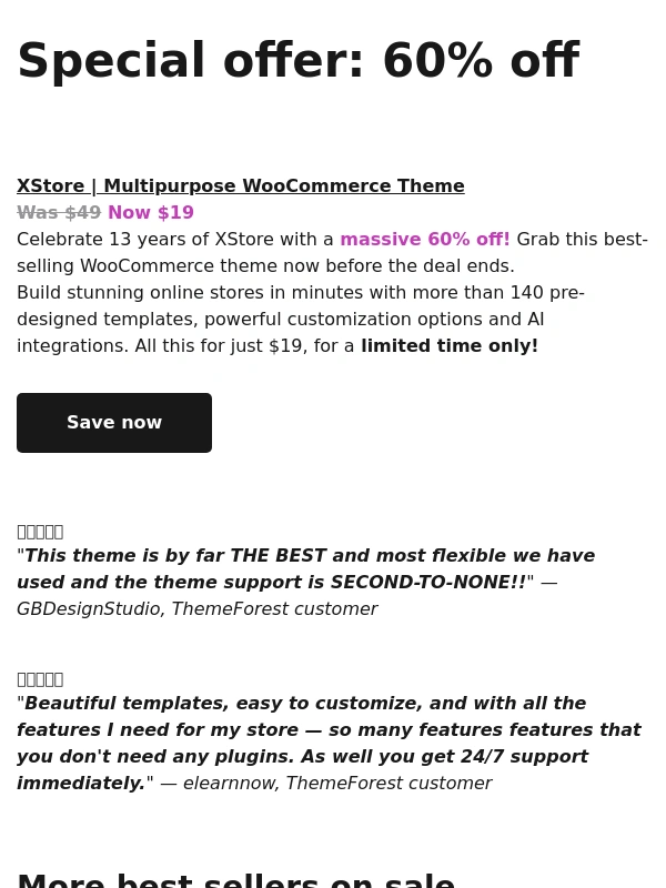 ThemeForest - Birthday offer ? 60% OFF top WooCommerce theme!