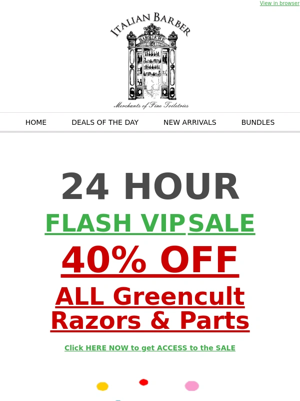 Italian Barber - 24 HOUR Flash VIP Sale - 40% OFF ALL Greencult Razors & Parts