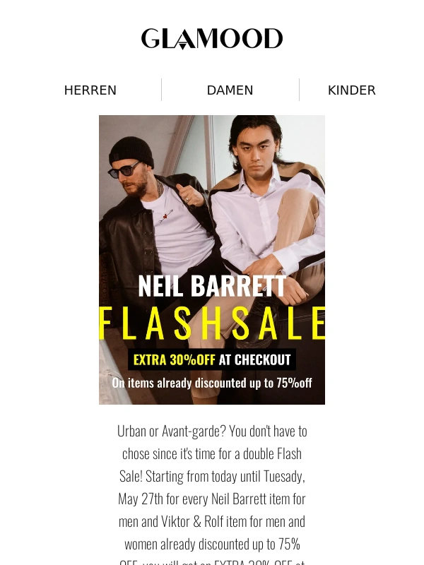 GLAMOOD - NEIL BARRETT + VIKTOR & ROLF Up to 75% OFF and EXTRA 30% OFF