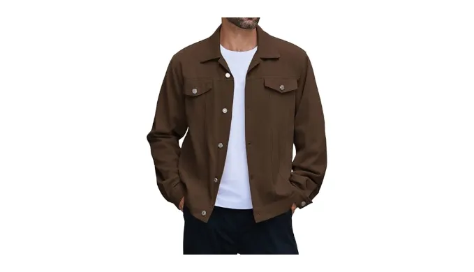 COOFANDY Men Brown Denim Jacket Cotton Lightweight Jacket Soft Jean Jacket Cowboy Cut Style Jacket Fall Jackets