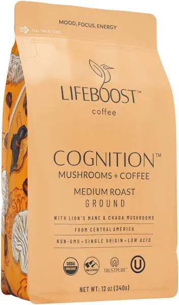 Lifeboost Coffee Cognition Mushroom Ground Coffee Medium Roast