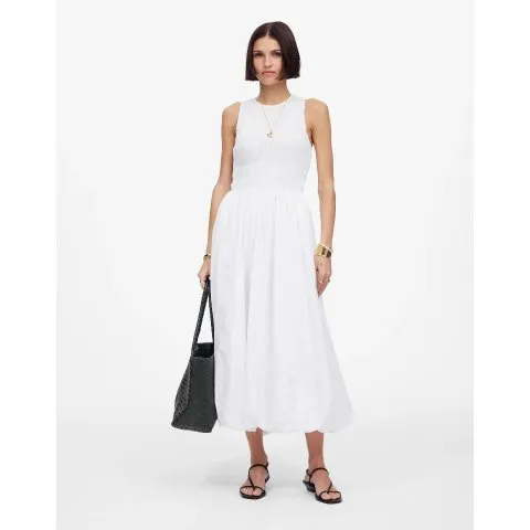 Madewell The Melody Bubble-Hem Smocked Midi Dress in Poplin