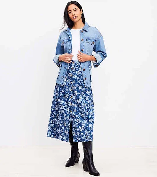 Floral Button Midi Pocket Skirt