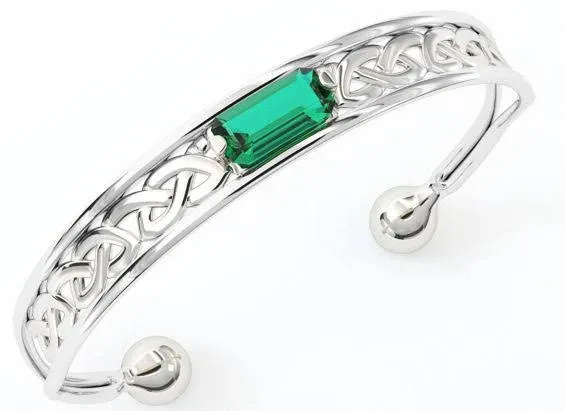 14K White Gold Emerald Bangle Bracelet