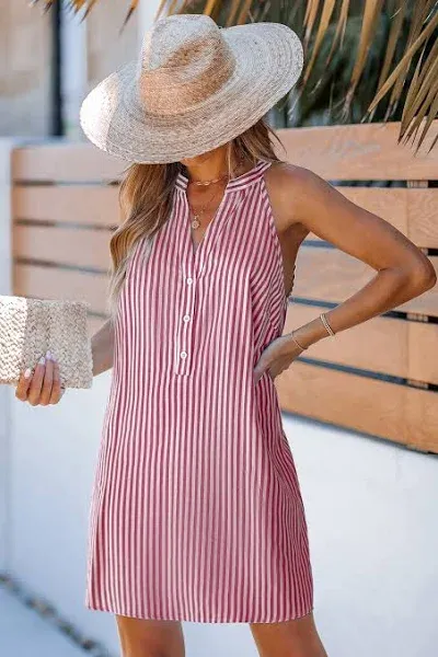 Cupshe Women's Stripe Notched Neck Mini Dress