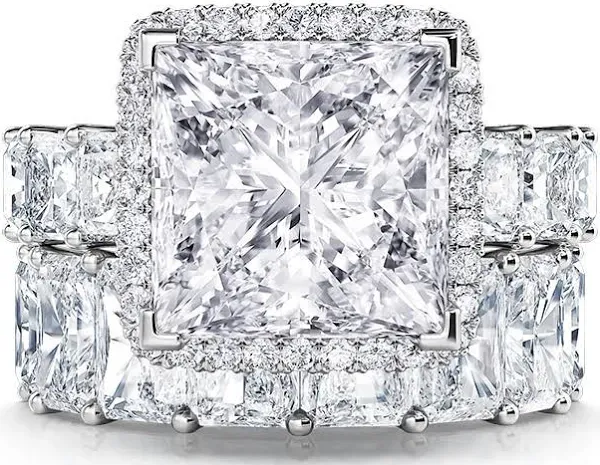 Jeulia Women's Sterling Silver Radiant Cut Ring Set