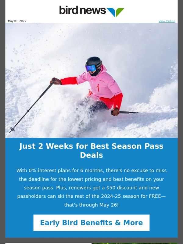 Snowbird - ? Spring To-Do List: Ski The Bird in May & Score Early Bird Benefits