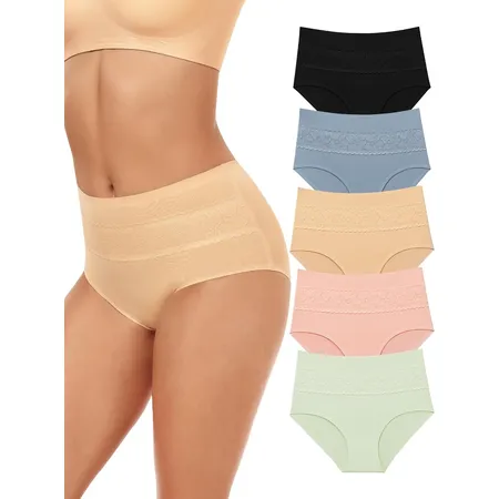 habibee Women's Underwear High Waist Panties Full Coverage Ladies Briefs Front Lace at Amazon Womens Clothing store