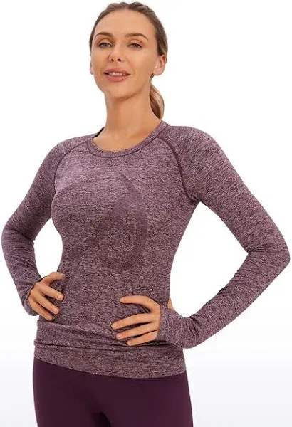 Crz Yoga Women's Seamless Athletic Long Sleeves Sports Running Shirt Breathable Gym Workout Top