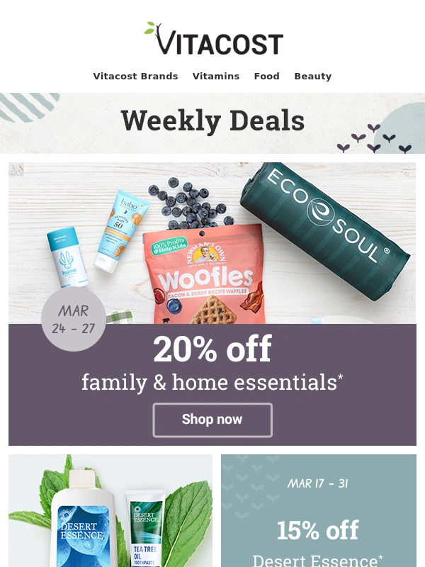 Vitacost - 20% off Home Essentials + More Weekly Deals