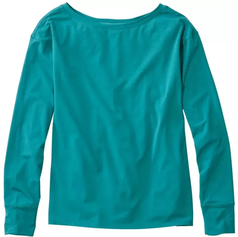 Women's Beyond Soft Tee, Pleat-Back Long-Sleeve Blue-Green Extra Large, Cotton Blend L.L.Bean
