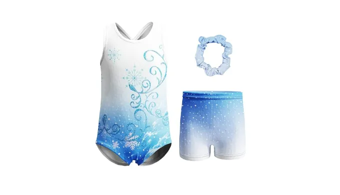 LQSZ Gymnastics Leotards for girls with Gym Shorts Sparkly Ballet Dance Sleeveless Cross-back Toddler Unitards 3-12 Years