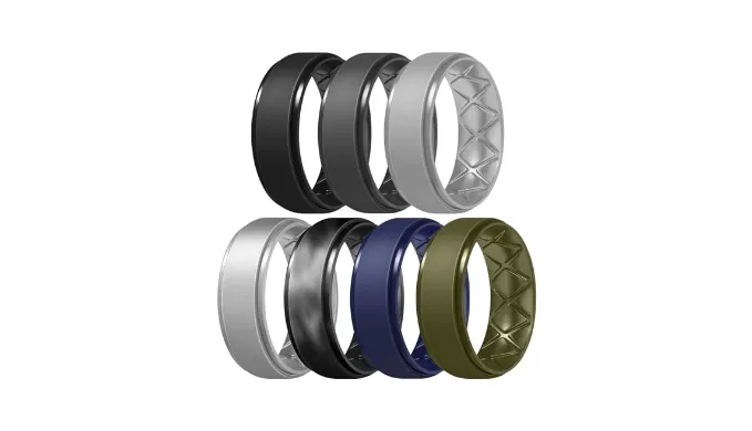 Egnaro Inner Arc Ergonomic Breathable Design, Silicone Rings Mens with Half Sizes, 7 / 6 / 5 / 4 / 1 Rings Rubber Wedding Bands, 8.5mm Wide-2mm Thick