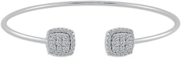 1/2 Ct tw Diamond Cushion Flex Cuff Bangle Bracelet in 10K White Gold