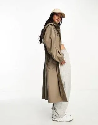 ASOS DESIGN rubberised rain parka coat in mushroom