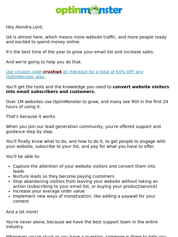 OptinMonster - 64% OFF to grow your email list in Q4