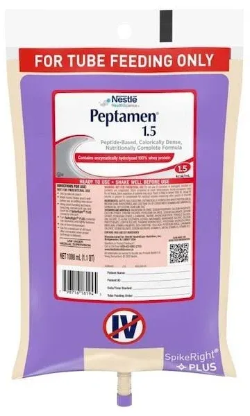 PEPTAMEN 1.5 Tube Feeding Formula, 1000 mL Ready to Hang Prefilled Container, 6PK, 10798716281949