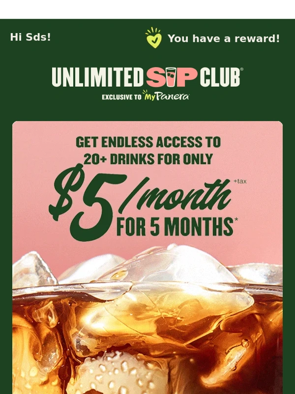 Panera Bread - ✨ Sip for $5/month for 5 mo. ✨