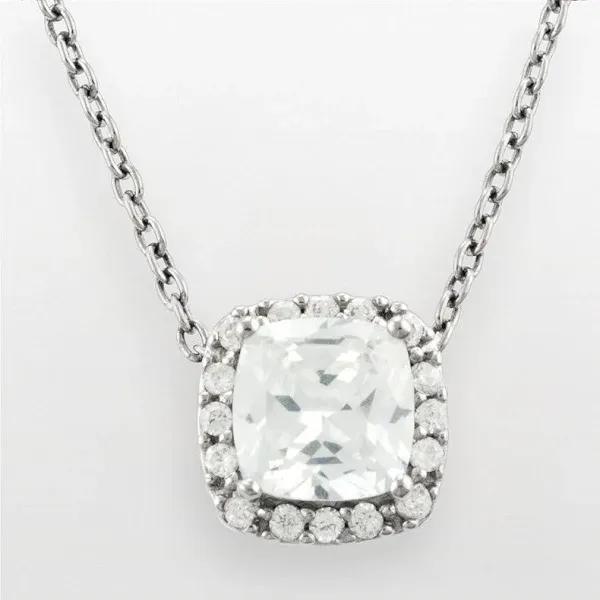 Annabelle Silver Plated Cubic Zirconia Square Frame Pendant