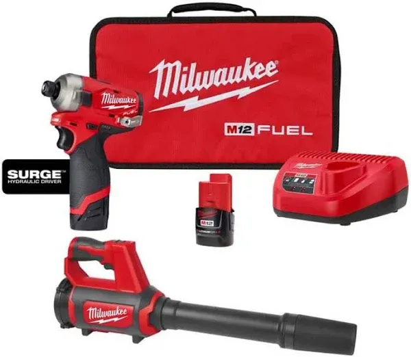 M12 FUEL SURGE 12V Lithium-Ion Brushless Cordless 1/4 in. Hex Impact Driver Kit w/Two 2. 0Ah Batteries & Spot Blower
